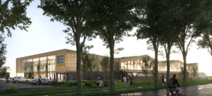 Rendering EDEKA Future Market in Nauen Germany, built as Wood construction